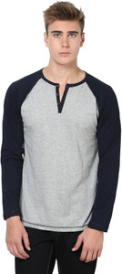 Unisopent Designs Solid Men's Henley Grey, Dark Blue T-Shirt