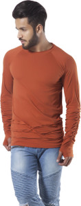 Fugazee Lifestyle Solid Men's Round Neck Brown T-Shirt