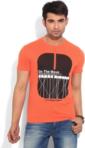 lee printed men round neck orange t-shirt LETS7586TIGER LILLY