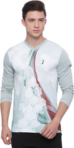 Campus Sutra Printed Men V-neck Grey, Red, White T-Shirt