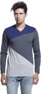 Maniac Solid Men's V-neck Grey T-Shirt