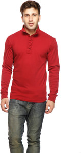 Gritstones Solid Men's Turtle Neck Maroon T-Shirt
