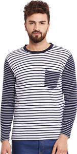 Hypernation Striped Men's Round Neck Blue, White T-Shirt