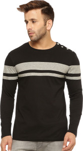 Gritstones Solid Men's Round Neck Black, Grey T-Shirt