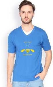 Campus Sutra Solid Men V-neck Blue T-Shirt