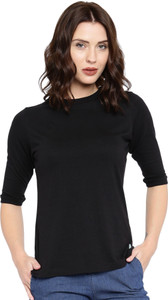 Cult Fiction Solid Women's Round Neck Black T-Shirt