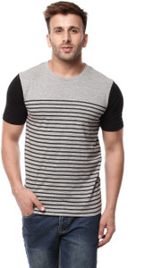 Gritstones Striped Men's Round Neck Grey T-Shirt