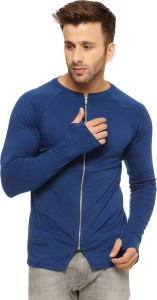 Gritstones Solid Men's Round Neck Blue T-Shirt