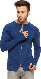 Gritstones Solid, Printed Men's Round Neck Blue T-Shirt
