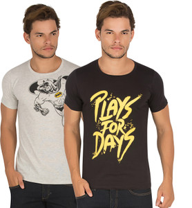Alan Jones Printed Men S Round Neck Black Grey T Shirt Pack Of 2 Best Price In India Alan Jones Printed Men S Round Neck Black Grey T Shirt Pack Of