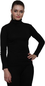 Le Bourgeois Solid Women's Polo Neck Black T-Shirt