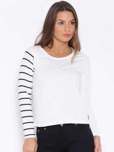 Cult Fiction Solid Women's Scoop Neck White T-Shirt