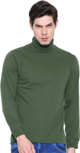 Dream of Glory Inc. Solid Men's Turtle Neck Green T-Shirt