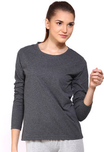 Ap'pulse Solid Women's Round Neck Grey T-Shirt