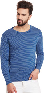 Hypernation Striped Men's Round Neck Blue, White T-Shirt
