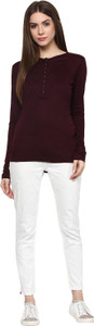Fashion Flavor Solid Women's Round Neck Maroon T-Shirt