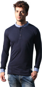 Alan Jones Solid Men's Henley Dark Blue T-Shirt
