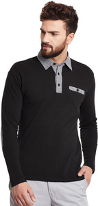 Hypernation Solid Men's Polo Neck Black T-Shirt