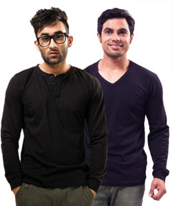 Unisopent Designs Solid Men's Henley Black, Dark Blue T-Shirt