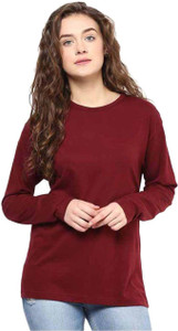Sizzlacious Solid Women's Round Neck Maroon T-Shirt