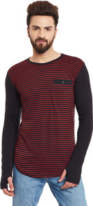 Hypernation Striped Men's Round Neck Red, Black T-Shirt