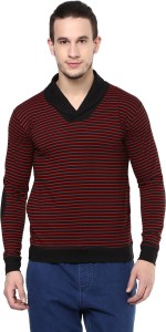 Hypernation Striped Men's V-neck Black, Red T-Shirt