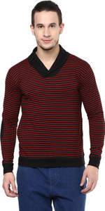 Hypernation Striped Men's V-neck Black, Red T-Shirt