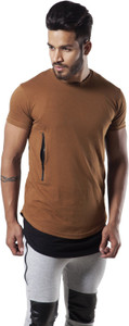 Fugazee Lifestyle Solid Men's Round Neck Brown T-Shirt