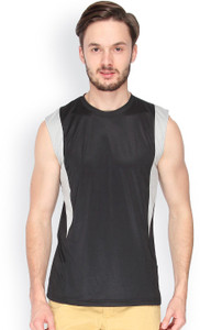 Campus Sutra Solid Men Round Neck Black, Grey T-Shirt