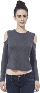 Besiva Solid Women's Round Neck Grey T-Shirt