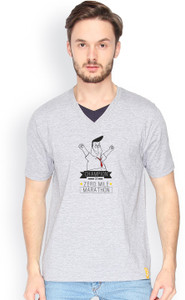 Campus Sutra Solid Men V-neck Grey T-Shirt