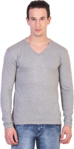 Katso Solid Men's V-neck Grey T-Shirt