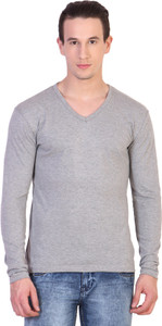 Katso Solid Men's V-neck Grey T-Shirt