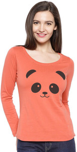 Lime Printed Women's Round Neck Orange T-Shirt