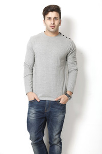 Gritstones Solid Men's Round Neck Grey T-Shirt