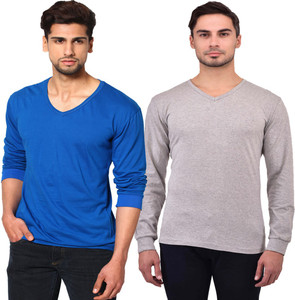 Unisopent Designs Solid Men's V-neck Blue, Grey T-Shirt