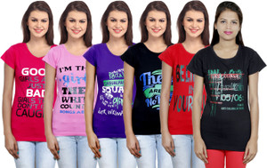IndiStar Printed Women's Round Neck Multicolor T-Shirt