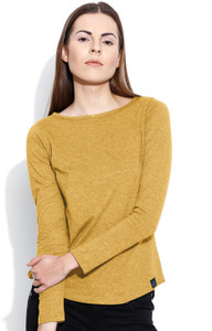 Cult Fiction Solid Women's Round Neck Yellow T-Shirt