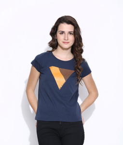 Cult Fiction Printed Women's Round Neck Blue T-Shirt