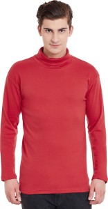 Hypernation Solid Men's Turtle Neck Red T-Shirt