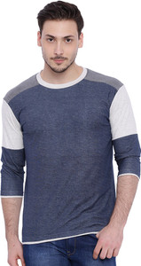 Campus Sutra Solid Men Round Neck Blue T-Shirt