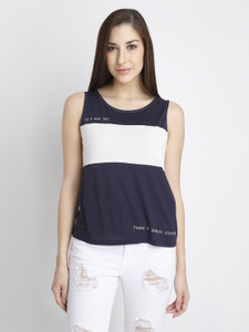 Vero Moda Solid Women's Round Neck Blue, White T-Shirt