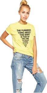 Young Trendz Printed Women's Round Neck Yellow T-Shirt