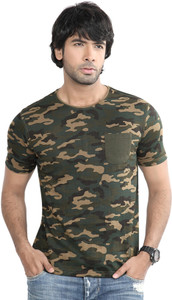 DIFFERENCE OF OPINION Military Camouflage Men's Round Neck Green T-Shirt