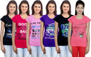 IndiWeaves Printed Women's Round Neck Multicolor T-Shirt
