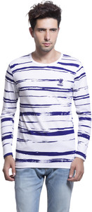 Maniac Striped Men's Round Neck White T-Shirt