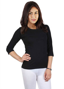 Vea Kupia Solid Women's Round Neck Black T-Shirt