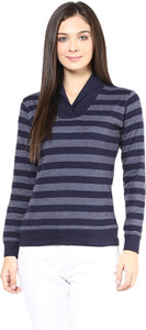 Hypernation Striped Women's Draped Neck Blue, Grey T-Shirt