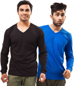 Unisopent Designs Solid Men's V-neck Black, Blue T-Shirt