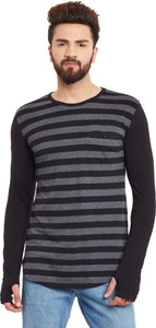 Hypernation Striped Men's Round Neck Black, Grey T-Shirt